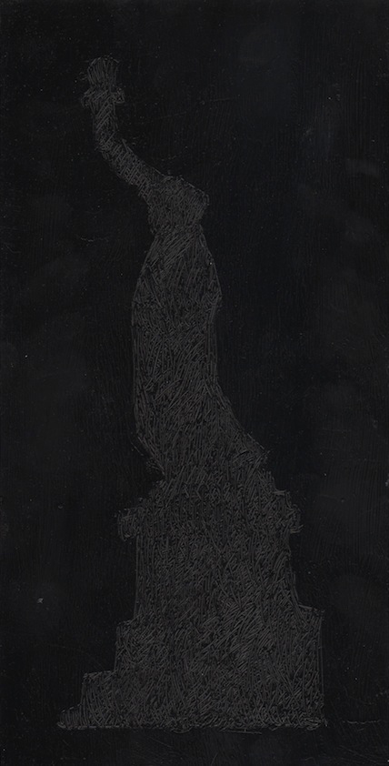 Disappearing Liberty 1, 2011, Oil stick on aluminum panel, 12" X 6"
