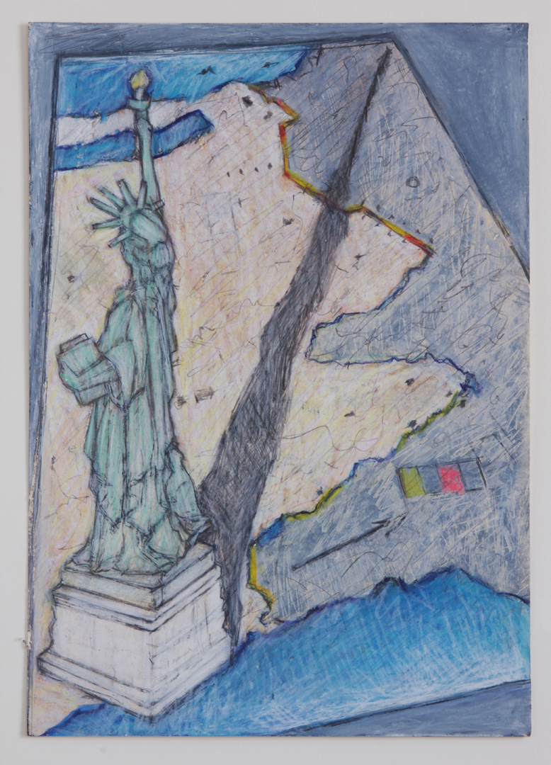 Fenced Liberty, 2010, Colored pencil and graphite on paper, 10.5" X 7.5"