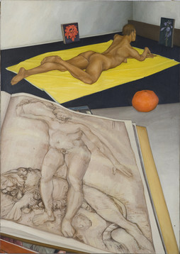 Marika and the Masters (Jacopo), 1993, Oil on linen, 62" X 44"